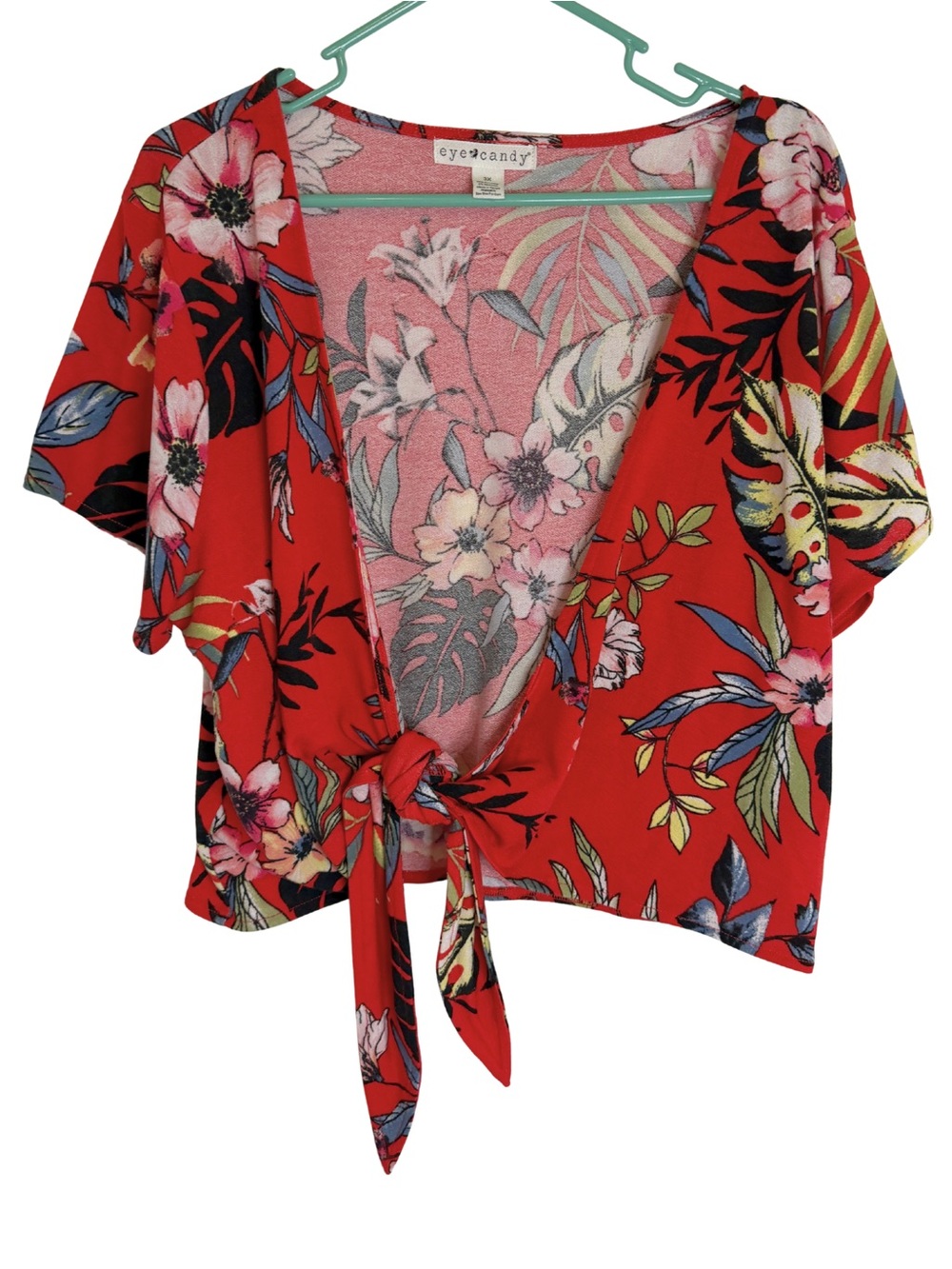 3/$20 Eye Candy Red Floral Tie Front Crop Top